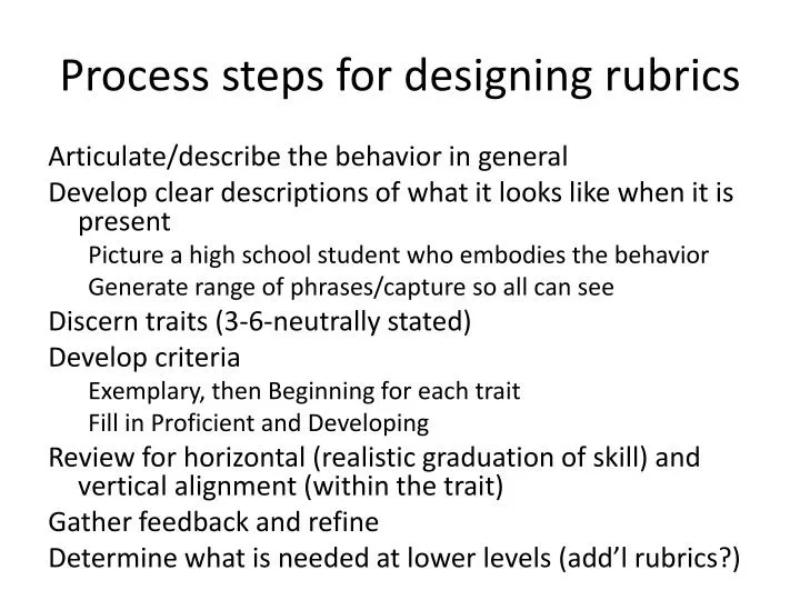 process steps for designing rubrics