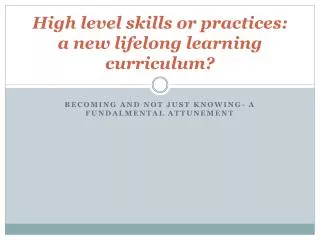 High level skills or practices: a new lifelong learning curriculum?