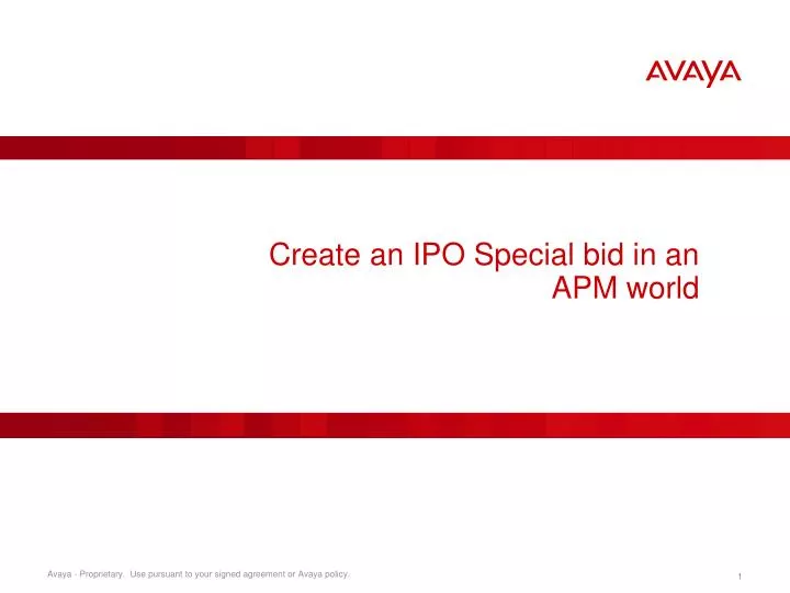 create an ipo special bid in an apm world