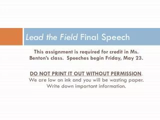 lead the field final speech