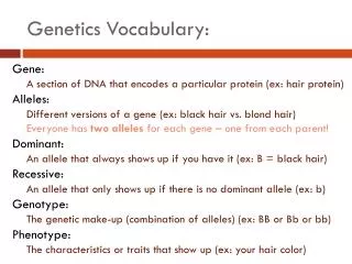 Genetics Vocabulary: