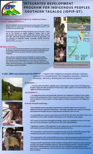 INTEGRATED DEVELOPMENT PROGRAM FOR INDIGENOUS PEOPLES -SOUTHERN TAGALOG ( IDPIP-ST )