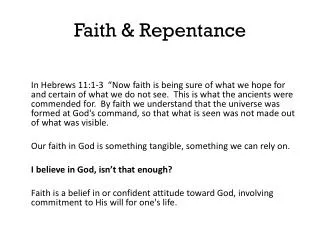 Faith &amp; Repentance