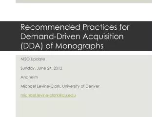 Recommended Practices for Demand-Driven Acquisition (DDA) of Monographs