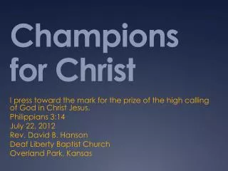 Champions for Christ