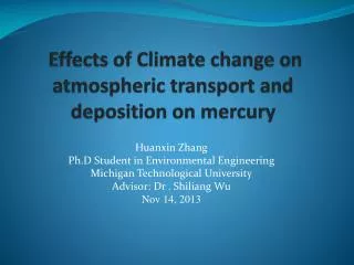 e ffects of climate change on atmospheric transport and deposition on mercury