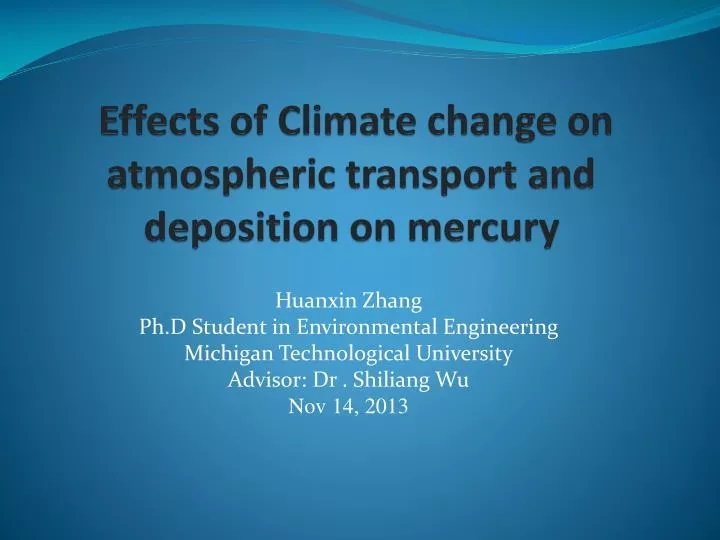 e ffects of climate change on atmospheric transport and deposition on mercury