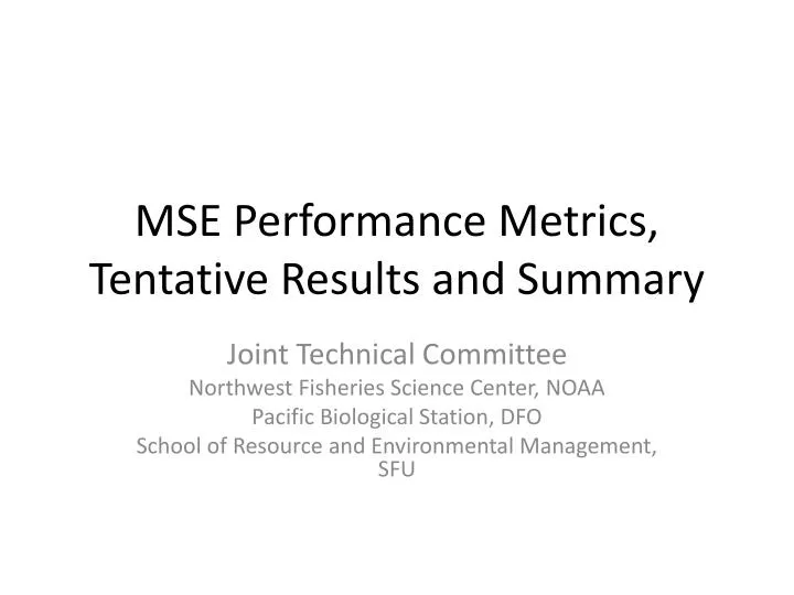 mse performance metrics tentative results and summary