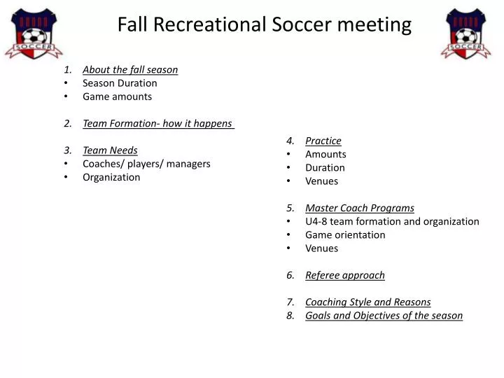 fall recreational soccer meeting