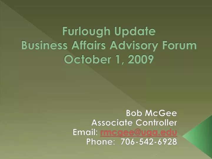 furlough update business affairs advisory forum october 1 2009