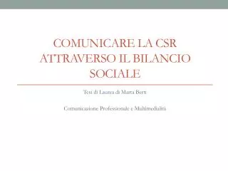 COMUNICARE LA CSR ATTRAVERSO IL BILANCIO SOCIALE