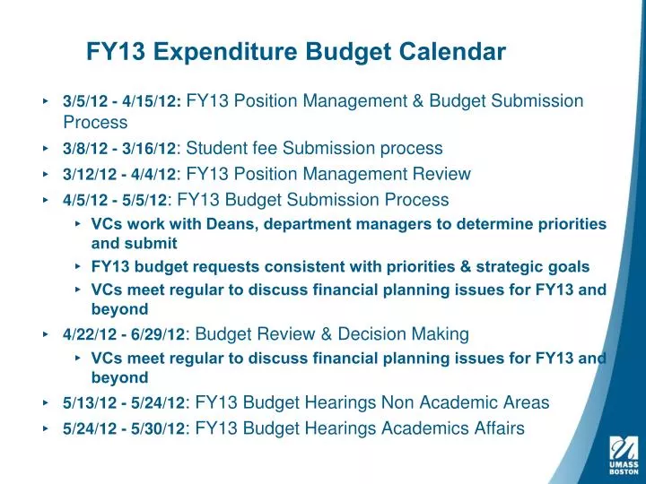 fy13 expenditure budget calendar