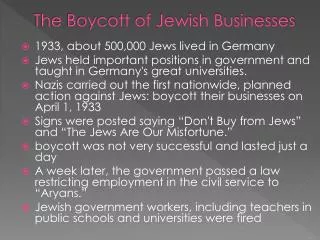 The Boycott of Jewish Businesses