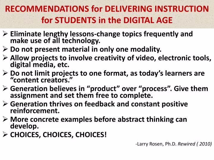 recommendations for delivering instruction for students in the digital age
