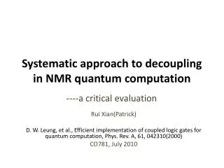 Systematic approach to decoupling in NMR quantum computation