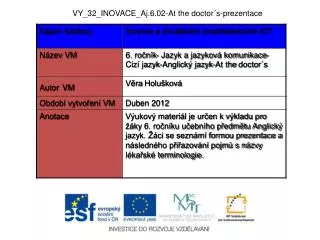 VY_32_INOVACE_Aj.6.02- At the doctor ´s-prezentace