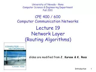 Lecture 19 Network Layer (Routing Algorithms)