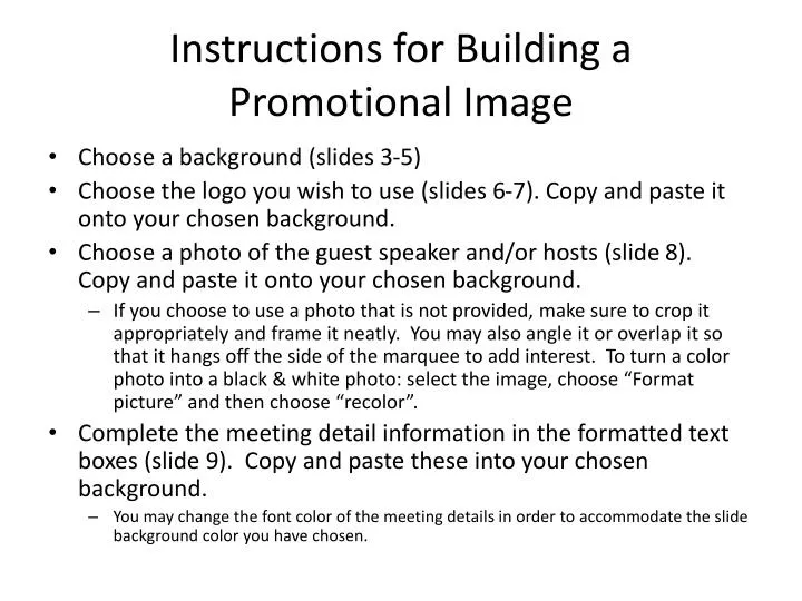 instructions for building a promotional image