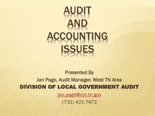 AUDIT AND ACCOUNTING ISSUES