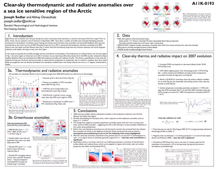 clear sky thermodynamic and radiative anomalies over a sea ice sensitive region of the arctic