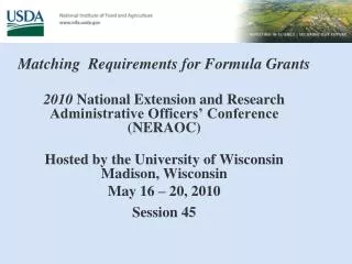 Matching Requirements for Formula Grants