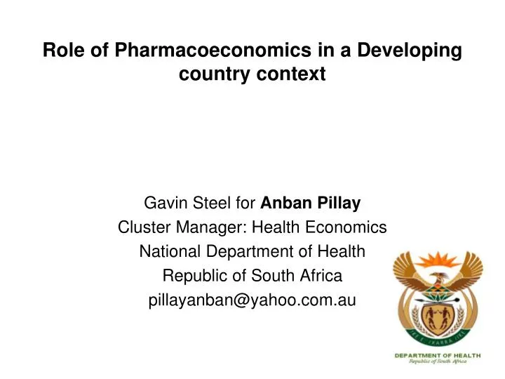 role of pharmacoeconomics in a developing country context