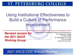 Using Institutional Effectiveness to Build a Culture of Performance Improvement