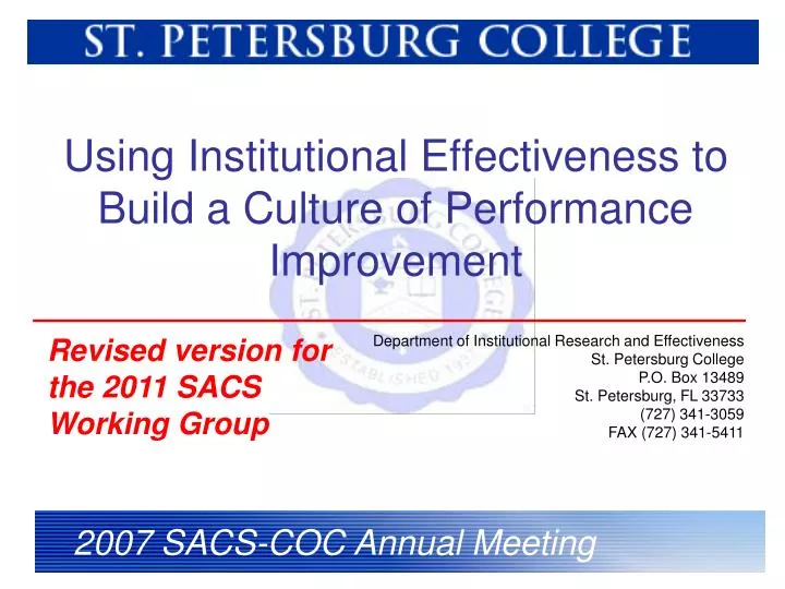 using institutional effectiveness to build a culture of performance improvement