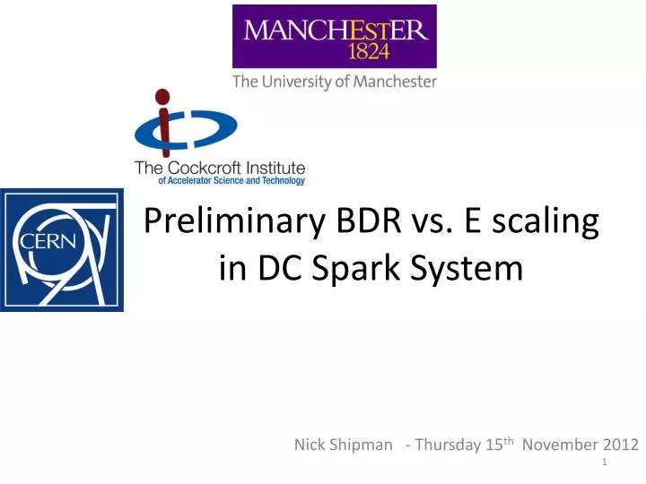 preliminary bdr vs e scaling in dc spark system