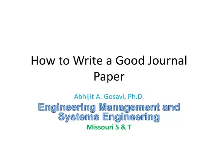how to write a good j ournal paper