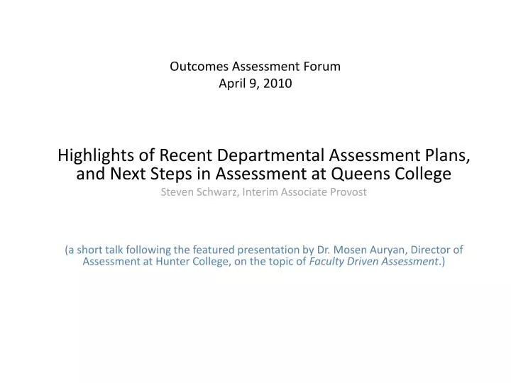 outcomes assessment forum april 9 2010