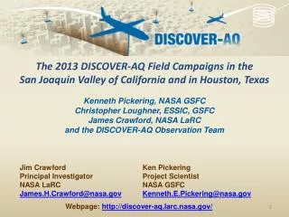 Ken Pickering Project Scientist NASA GSFC Kenneth.E.Pickering@nasa.gov