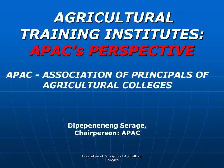 agricultural training institutes apac s perspective