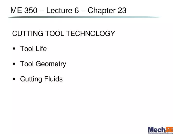 me 350 lecture 6 chapter 23
