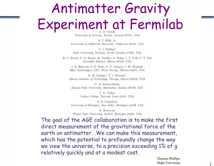 antimatter gravity experiment at fermilab
