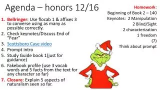 Agenda – honors 12/16