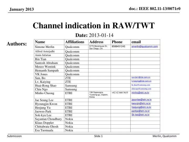 channel indication in raw twt