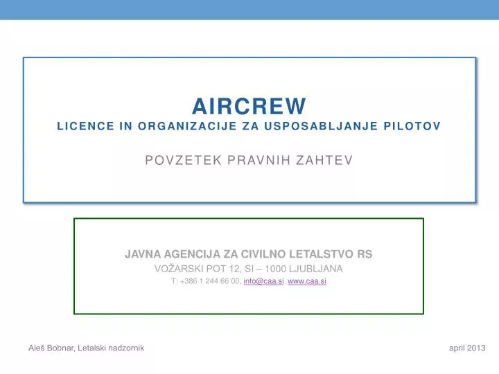 aircrew licence in organizacije za usposabljanje pilotov povzetek pravnih zahtev