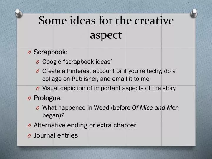 some ideas for the creative aspect