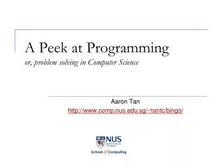 A Peek at Programming or, problem solving in Computer Science