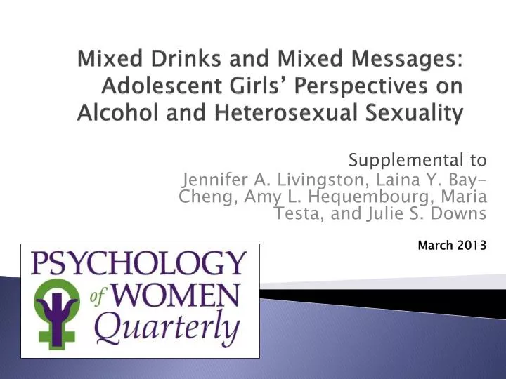 mixed drinks and mixed messages adolescent girls perspectives on alcohol and heterosexual sexuality