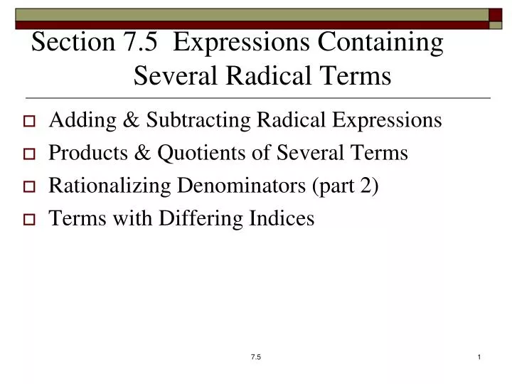 section 7 5 expressions containing several radical terms