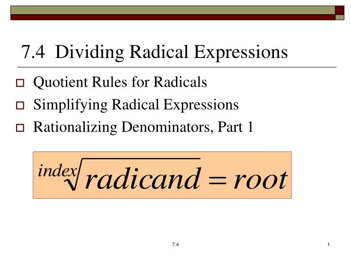 7 4 dividing radical expressions