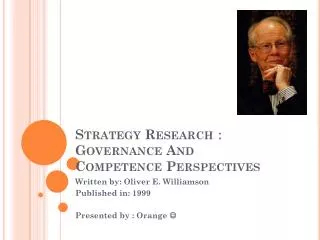 Strategy Research ? Governance And Competence Perspectives