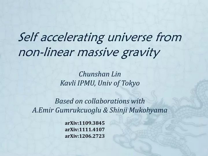 self accelerating universe from non linear massive gravity