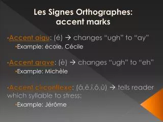 Les Signes Orthographes : accent marks