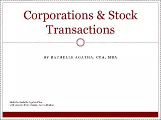 Corporations &amp; Stock Transactions