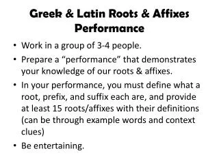 Greek &amp; Latin Roots &amp; Affixes Performance