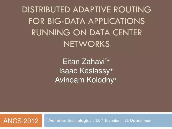 distributed adaptive routing for big data applications running on data center networks