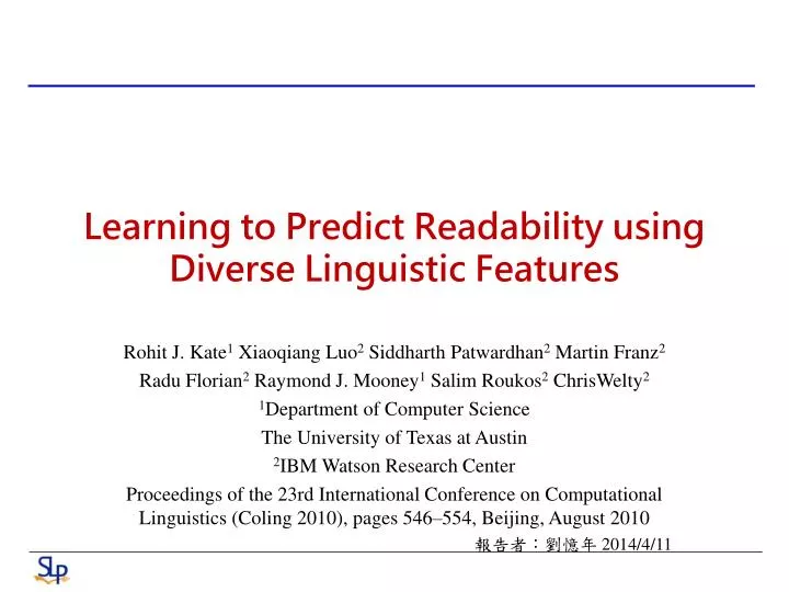 learning to predict readability using diverse linguistic features